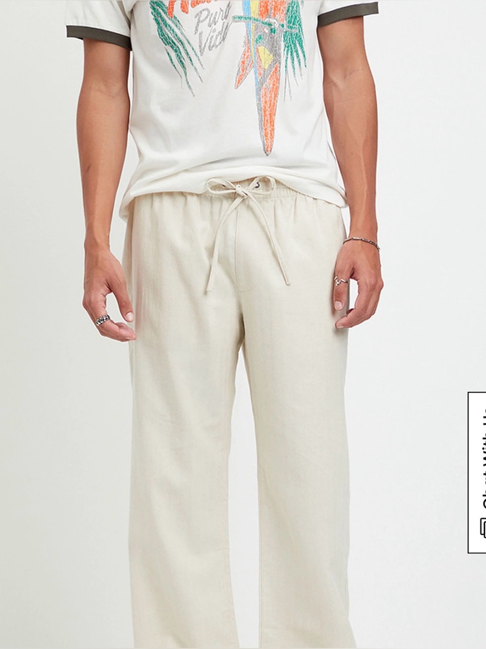 Cream Drawstring Linen Pants - Picture 1 of 5